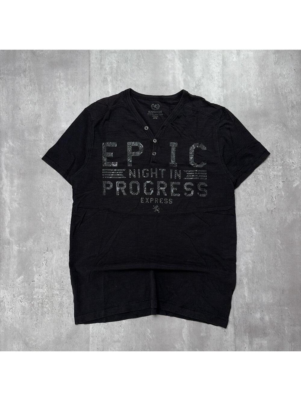 Y2K Black Express Grunge Gothic Skater Henley Shirt
